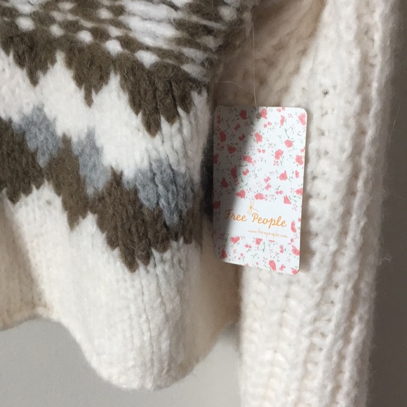 NWT  Free People Alpine Crop Mock Neck Chunky Knit Sweater Snowy Forest new M - Picture 10 of 12